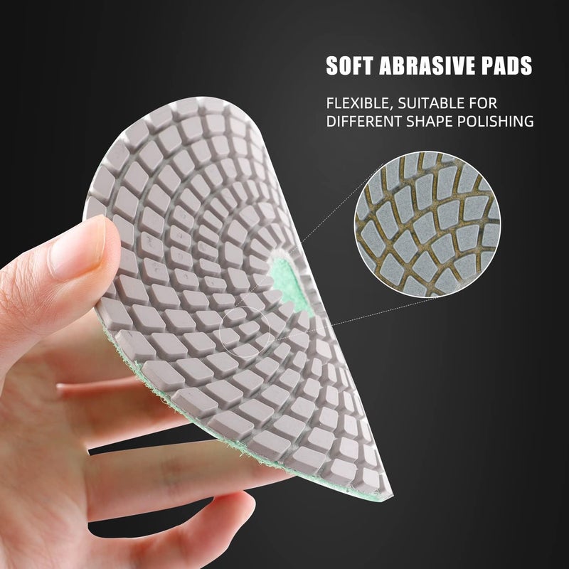 ZFE Diamond Wet Polishing Pads Set, 5 inch 15Pcs Pads for Granite Stone Concrete Marble Floor Grinder or Polisher, 50#-6000# with Hook & Loop Backing Holder Pads for Wet Polisher - Image 5